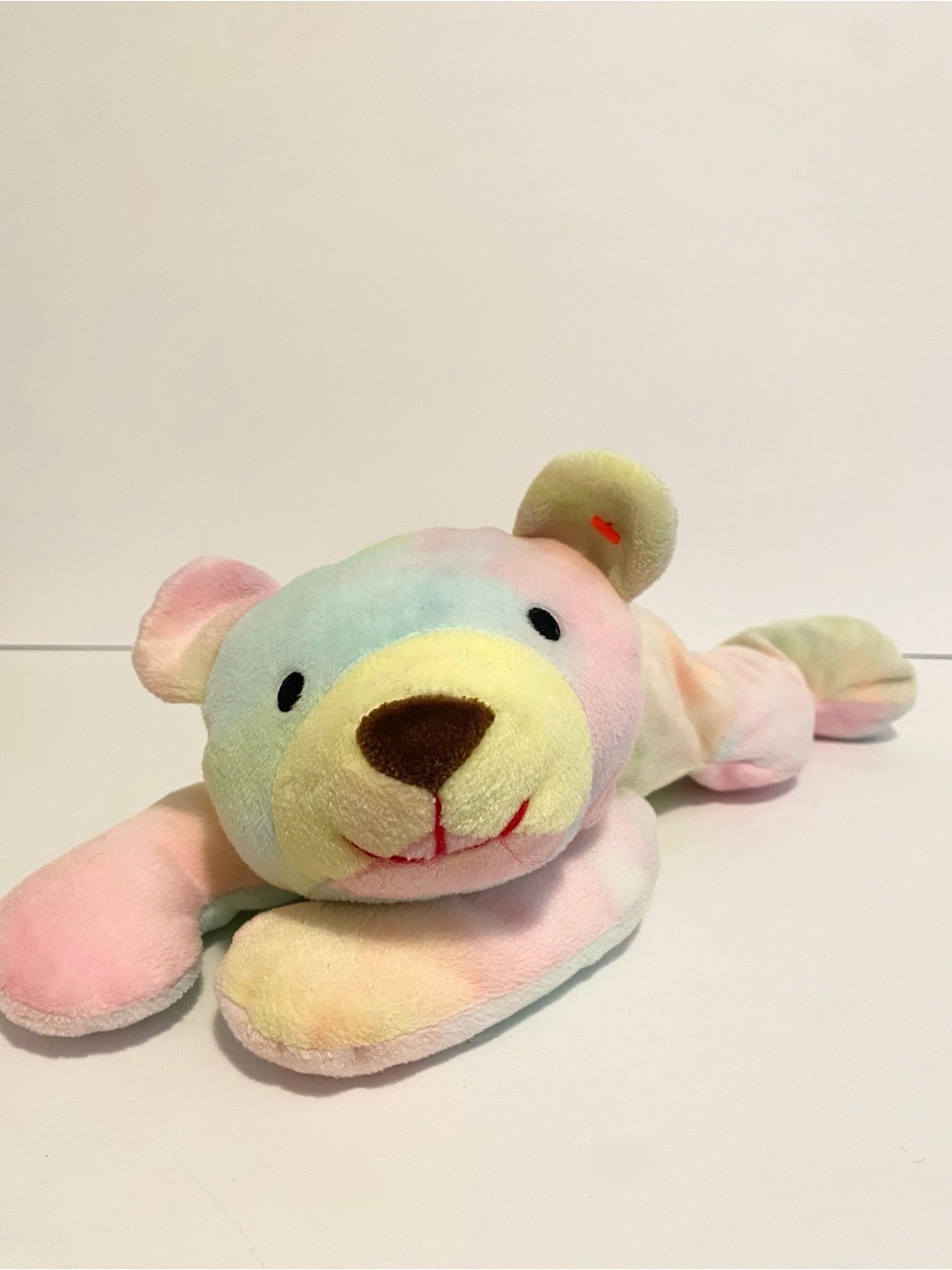 TY Pillow Pals Sherbet Teddy Bear Plush 1998 Tye Dye Rainbow Beanie Stuffed Toy